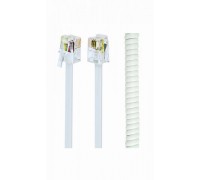 Телефонний спіральний кабель для слухавки Cablexpert TC4P4CS-2M-W, 2 метра білий