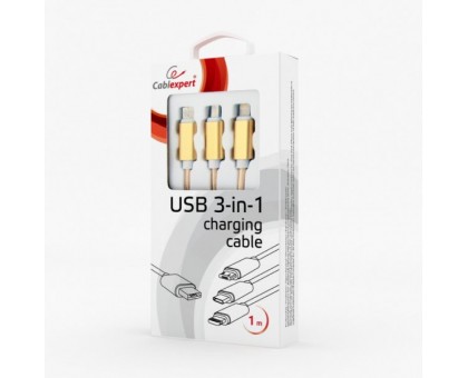 Зарядний кабель USB 3-в-1 Cablexpert CC-USB2-AM31-1M-G, AM-тато/Lightning/Micro/Type-C, 1.0 м. Зарядний кабель USB 3-в-1 Cablexpert CC-USB2-AM31-1M-G, AM-тато/Lightning/Micro/Type-C, 1.0 м.