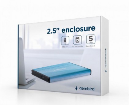 Зовнішня кишеня Gembird EE2-U3S-3-B для 2.5 SATA дисків, USB 3.0 блакитна Зовнішня кишеня Gembird EE2-U3S-3-B для 2.5 SATA дисків, USB 3.0 блакитна