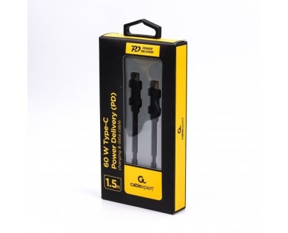 Кабель Cablexpert CC-USB2-CMCM60-1.5M, Power Delivery (PD), до 60 Ватт C-тато/C-тато, 1,5 м. Кабель Cablexpert CC-USB2-CMCM60-1.5M, Power Delivery (PD), до 60 Ватт C-тато/C-тато, 1,5 м.