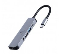 Адаптер Cablexpert A-CM-COMBO5-02, док станція USB-C 5-в-1 (хаб/HDMI/PD/Аудио 3,5), сірий