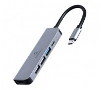 Адаптер Cablexpert A-CM-COMBO5-03, USB Type-C 5-в-1 (хаб/HDMI/PD), сірий
