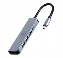 Адаптер Cablexpert A-CM-COMBO5-03, USB Type-C 5-в-1 (хаб/HDMI/PD), сірий