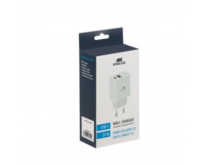 Мережевий ЗП, RivaCase PS4102 W00, PD 20W+QC3.0, білий
