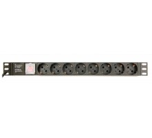 Модуль розподілу живлення EnerGenie EG-PDU-014-C14, у стійку 19" 1U, 16A, 8шт євророзеток, 3м кабель С14