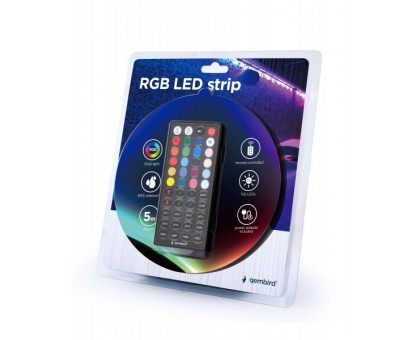 Світлодіодна стрічка Gembird LED-S-RGB500-01 з RGB підсвічуванням, 5м, 280 lm, IP65, 1.5м кабель з живленням Світлодіодна стрічка Gembird LED-S-RGB500-01 з RGB підсвічуванням, 5м, 280 lm, IP65, 1.5м кабель з живленням
