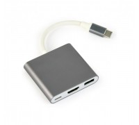 Адаптер-перехідник Cablexpert A-CM-HDMIF-02-SG Type-C на на HDMI/USB 3.0/USB-C