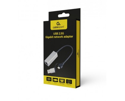 Адаптер Cablexpert A-USB3AC-LAN2G-01, з USB Type-A/C на 2,5 Gigabit Ethernet Адаптер Cablexpert A-USB3AC-LAN2G-01, з USB Type-A/C на 2,5 Gigabit Ethernet