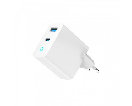 Мережевий ЗП Gembird TA-UC-PDQC45L-W-01, 1 USB-A + 1 Type-C (PD45Вт + QC3.0 18Вт), білий