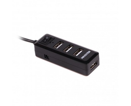 Хаб USB 2.0 Maxxter HU2A-4P-AC-03 Type-A на 4 порти, 5V1A зарядка в комплекті, пластик, чорний