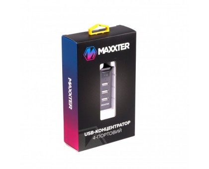 Хаб USB 2.0 Maxxter HU2A-4P-AC-03 Type-A на 4 порти, 5V1A зарядка в комплекті, пластик, чорний