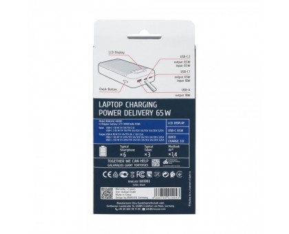 Портативний зарядний пристрій (павербанк) Rivacase RIVAPOWER VA1083 (Black), 30000 mA, PD 65W, з LCD, чорний Портативний зарядний пристрій (павербанк) Rivacase RIVAPOWER VA1083 (Black), 30000 mA, PD 65W, з LCD, чорний