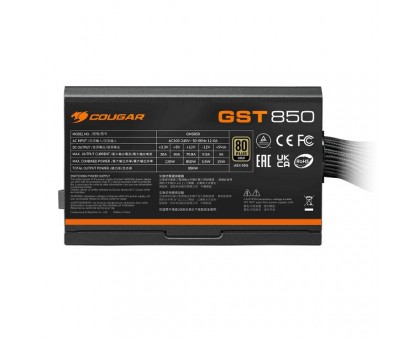 Блок живлення Cougar GST 850, 850 Вт, 80 Plus Gold, ATX 3.1, 120 мм HDB Fan, 8 SATA + 6 PCI-E Блок живлення Cougar GST 850, 850 Вт, 80 Plus Gold, ATX 3.1, 120 мм HDB Fan, 8 SATA + 6 PCI-E