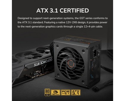 Блок живлення Cougar GST 750, 750 Вт, 80 Plus Gold, ATX 3.1, 120 мм HDB Fan, 6 SATA + 4 PCI-E