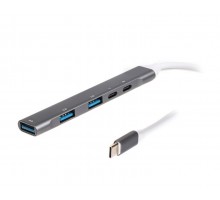 Хаб USB 3.0 Maxxter HU3C-4P1PD-01 Type-С на 4 порти, 1xUSB-A 3.0, 2xUSB-A 2.0, 1xUSB-C (PD100W charging), 1хUSB-C