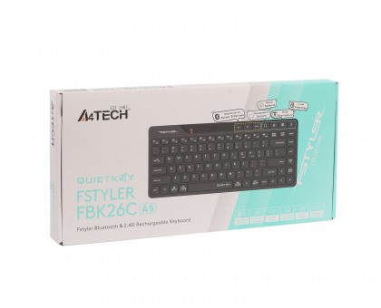 Клавіатура бездротова A4Tech FBK26C AS (Black) (BT + 2.4 ГГц) Fstyler, з акумулятором, quiet key, чорний Клавіатура бездротова A4Tech FBK26C AS (Black) (BT + 2.4 ГГц) Fstyler, з акумулятором, quiet key, чорний