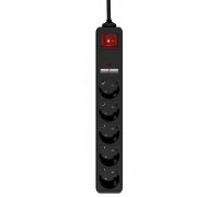 Мережевий подовжувач Energenie SPG5-U2-5-02, чорний, 1.5 м кабель, 5 розеток, USB зарядка 2 А
