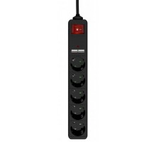 Мережевий подовжувач Energenie SPG5-U2-5-02, чорний, 1.5 м кабель, 5 розеток, USB зарядка 2 А
