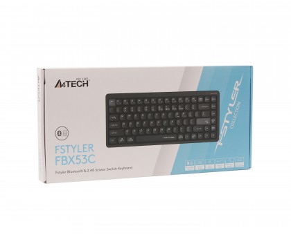 Клавіатура бездротовa A4Tech FBX53C (Black), Fstyler, ножничні перемикачі, Bluetooth / 2.4 ГГц, з акумулятором, чорна Клавіатура бездротовa A4Tech FBX53C (Black), Fstyler, ножничні перемикачі, Bluetooth / 2.4 ГГц, з акумулятором, чорна