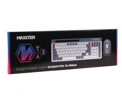 Комплект клавіатура+мишка Maxxter KMS-WCM-03G-UA бездротовий, ножичний механізм, білий з сірим Комплект клавіатура+мишка Maxxter KMS-WCM-03G-UA бездротовий, ножичний механізм, білий з сірим