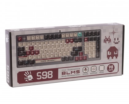 Механічна ігрова клавіатура A4Tech Bloody S98 (Pixels Red), USB, підсвічування, BLMS Red Plus Switch, сіро-біла